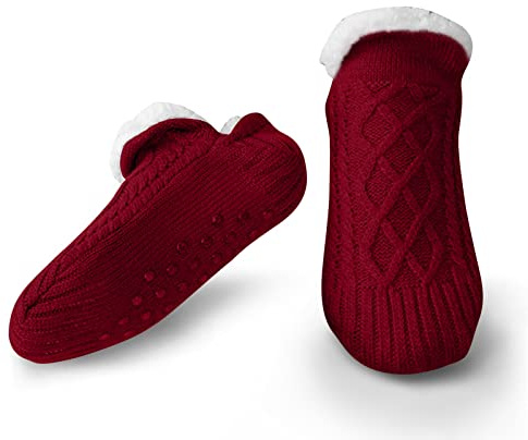 Litthing Chaussettes Antidérapantes Chausson de sol Tricotées d'hiver Chaudes à Bouchon Brodées Pantoufles Tissu Thermique Homme Femme Slipper épaisses de Lit Tricotées de Maison de Noël