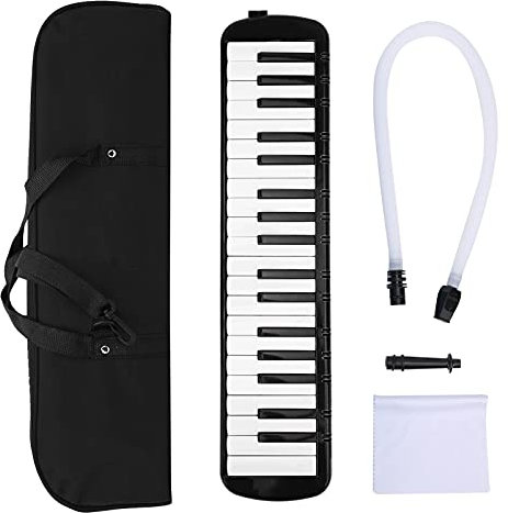 Melodica-Tastatur mit 37 Tasten, Melodica-Blasrohr-Kit für Professionelles Anfängertraining (Schwarz) Mundharmonika