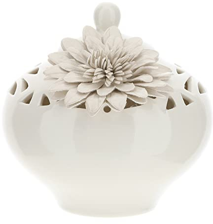 Hervit Contenitore in Porcellana Traforata Bianca con Fiore e Confetti Ø10x10cm