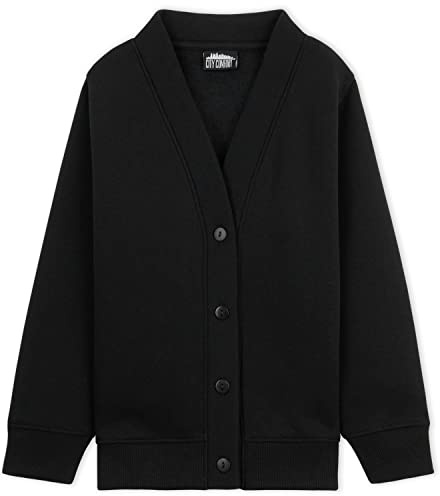 CityComfort Pojkväst, kofta, barn, pojke, knäppt tröja, långärmad tröja, barn, bomull, basic kläder, tonåring, pojke, 3–14 år flerpack 1 eller 2, Svart - 1 förpackning, 7-8 år