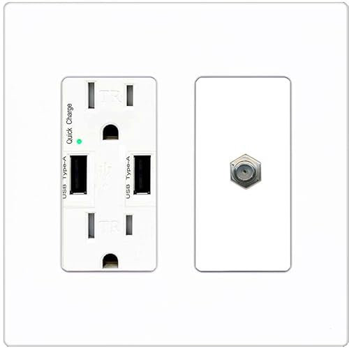 RiteAV 1 porta cavo coassiale TV F-Type piastra da parete - caricatore USB [senza viti bianco]