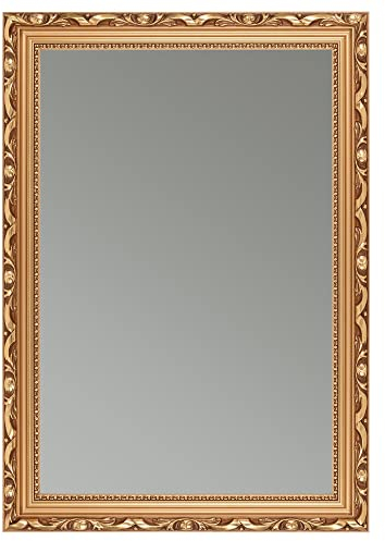 CLAMARO 'KARL' Antik Wandspiegel 55x85 cm mit Rahmen | Bronze | Shabby Chic Vintage Barock Spiegel mit Holzrahmen | Barockspiegel inkl. Metall Aufhänger und Montagematerial