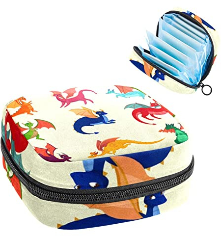 Perioden-Tasche, tragbare Tampon-Aufbewahrungstasche, Tampon-Halter für Geldbörse, feminines Produkt-Organizer, Dinosaurier, niedlicher Flügel, Mehrfarbig, 4.7x6.6x6.6 in/12x17x17 cm