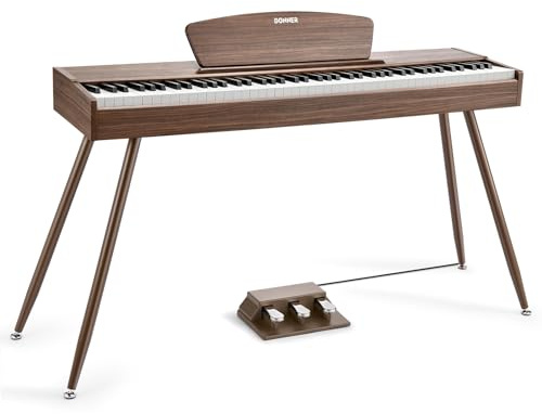 Donner DDP-80 Elpiano med 88 viktade tangenter med hammarmekanik II, digitalt hemmapiano med tangenter i full storlek och stativ, trippel pedal, USB-MIDI- och hörlursuttag, valnötträfärg