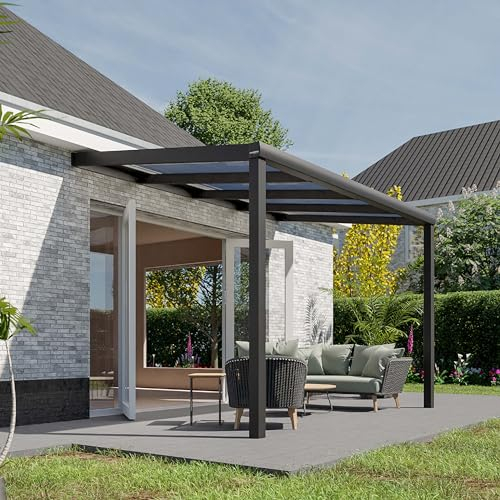 Pratt & Söhne Auvent de terrasse en Aluminium 406 x 258 x 285 cm - Pavillon avec plaques en Polycarbonate Transparent - Carport Pergola Véranda - Anthracite