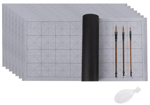 PATIKIL 12 st kinesisk kalligrafi set, 28 x 13 tum återanvändbar vatten skrivduk magiskt papper tom kalligrafi pensel inget bläck för nybörjare som tränar