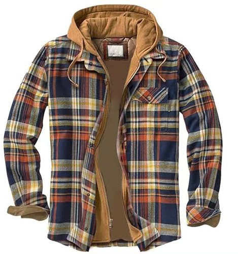 liaddkv Vestes pour homme Veste à capuche à carreaux tendance avec fermeture éclair Automne Hiver Printemps Veste polaire pour homme Revers Veste demi-saison Veste d'hiver chaude Veste de chemise