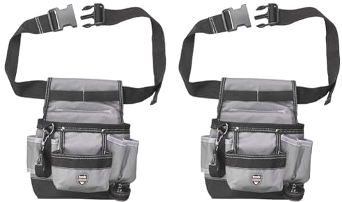 kwb Werkzeug-Gürtel aus Nylon mit Nageltasche, großen und kleinen Taschen, Hammerschlaufe und Schlaufe mit Karabinerhaken, 19 x 8.5 x 21 cm (Packung mit 2)