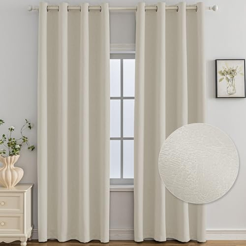 Ystyle Verdunklungsvorhänge 2er Set, Thermovorhang Gegen mit Ösen, 117x137 cm, Modern Gardinen Abdunkelnde Vorhänge Wohnzimmer Schlafzimmer, Schallschutz Vorhang, Beige