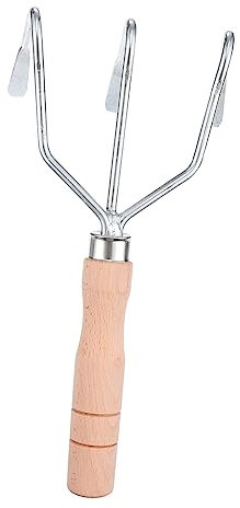 Sosoport Cultivateur à Main à Dents Outil De Jardinage avec Manche Bois Râteau De Jardin Portable pour Creuser Et Désherber