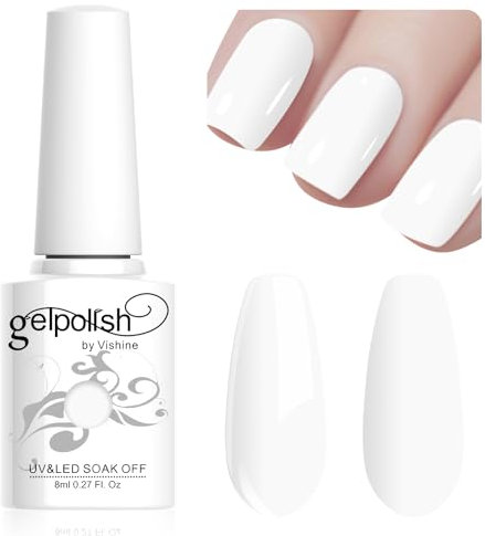 Vishine Gel Nail Polish, 1Pcs 8ml French White Gel Polish Soak Off UV LED Gel Nail Art DIY Gel Nail Manicure for Girls Women #046