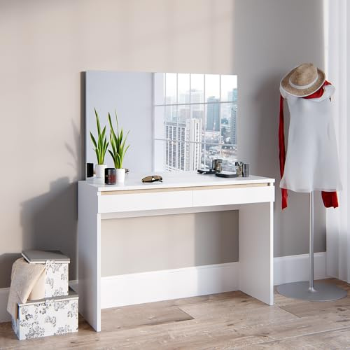Vicco Tavolino da toilette Emma, Bianco, 120 cm Senza specchio, Ampio spazio sulla superficie e sotto il piano per piccoli oggetti