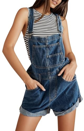 KBOPLEMQ Salopette da donna in jeans corti, pantaloni con gamba dritta, pantaloni in denim, tuta da donna, pantaloni corti