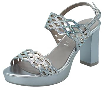 Valleverde 45384 Silver Sandali con tacco alto e plateau per donna in ecopelle e brillanti (Taglia 35)