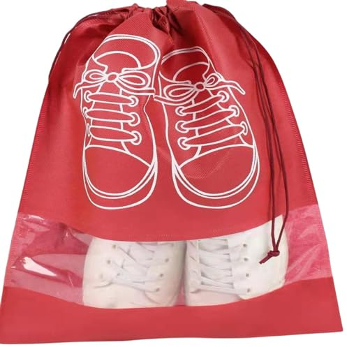 10 st reseskoväska, icke-vävda dammskor för män och kvinnor, förvaringsväska, dammskor förvaring, Vinröd, Women's set of 10