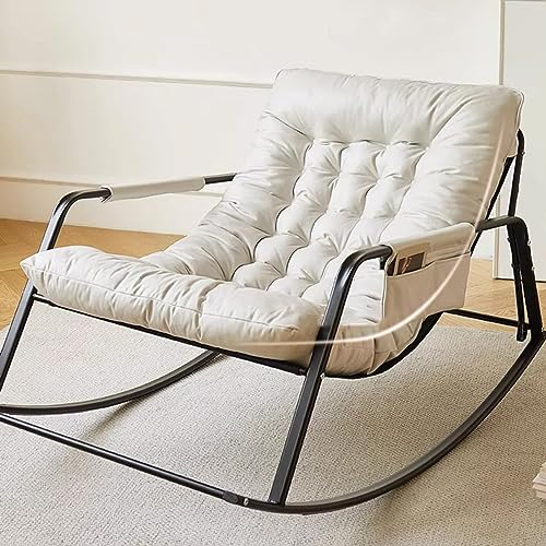 MZBDYYF Moderner Lounge-Sessel für Balkon, Schaukelstuhl für den Außenbereich, mit Armlehnen und Seitentaschen, moderner, bequemer gepolsterter Loungesessel für Balkon und Terrasse, mit verstellbarer
