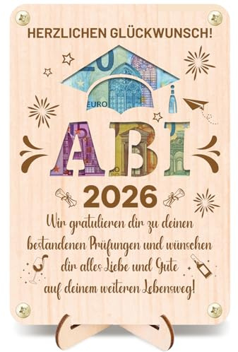 HOWAF Geldgeschenk Abitur 2026 Geschenke aus Holz - Verpackung Geldgeschenk ABI Deko, Karte Abitur Glückwunschkarte für ABI 2026 Geschenke, Abschluss Geschenk