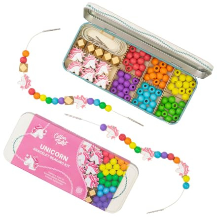 COTTON TWIST Kids Unicorn Bracelet Making Craft Kit - Children Creative Beading Jewellery Designing DIY Play Set with Tin - Suitable for 3-8 Years