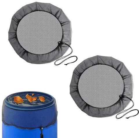 Lot de 2 housses en maille de 60 cm pour tonneaux de pluie, housse de citerne d'eau avec cordon de serrage, housse de seau à pluie pour jardin extérieur, filet de collecte d'eau – Garde les feuilles
