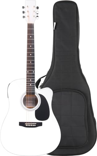 Classic Cantabile WS-10WH-CE Westerngitarre weiß mit Tonabnehmer Taschen | Dreadnought-Style mit Cutaway, 6-Saiter, 20 Bünde, Bundstege: Neusilber, Decke, Boden, Zargen: Linde laminiert, Griffbrett