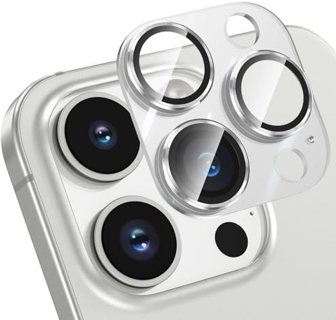 HWeggo for iPhone 15 Pro/iPhone 15 Pro Max Camera Lens Protector, [Strong Adsorption] [Drop Protection] 9H Tempered Glass Camera Cover, Anti-Scratch, Easy to Install, Case Friendly,SILVER