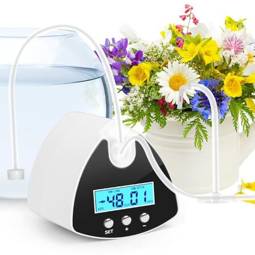 DAOTAILI Riego automático de plantas para interiores, dispositivo de riego de plantas en maceta, pantalla LED y bomba autocebante, kit de sistema de riego por goteo (10 macetas)