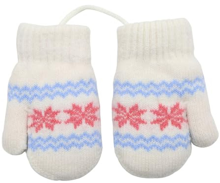 HERUAI 0-3 Years Kids Toddler Winter Hanging Gloves Mittens Warm Mittens with Cord Outdoor Cycling Winter Gloves Knitted Glove for Baby Boys Girls