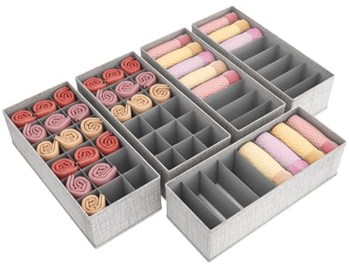 Lifewit Set di 5 Organizer Cassetti, Organizer Armadio Pieghevole, Divisori per Cassetti Salvaspazio, Cassetti Armadio per Vestiti Bambini, Biancheria Intima, Calzini, Cravatte, Grigio Chiaro
