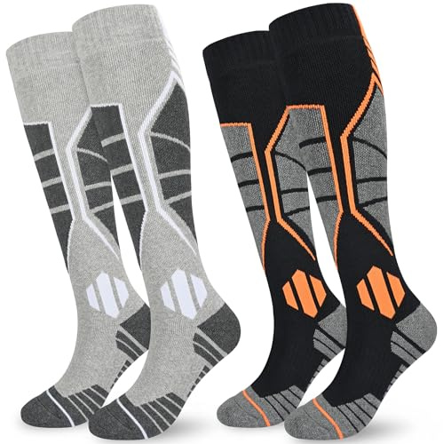 KOOOGEAR 2 Pairs Womens Ski Socks Knee-High Thermal Socks Winter Thermal Ski socks Size 4-7 Long Tube Thick Warm Athletic Socks for Ladies Girls Skiing Riding Snowboarding Hiking Skating