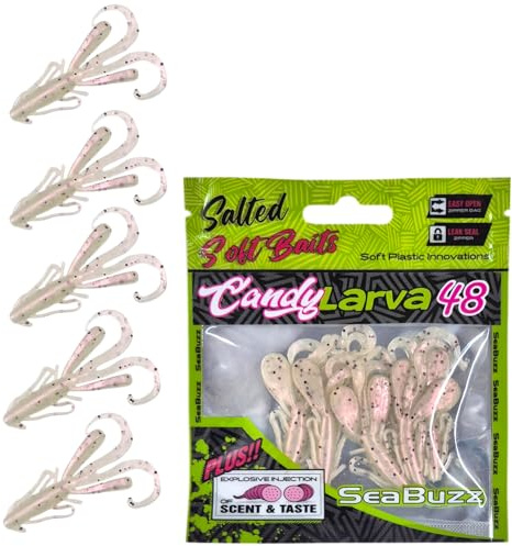 SEABUZZ Gummifische Angelköder Set Candy Larva 5Stk x 48mm Hecht Forelle | Barsch Gummiköder - Wels & Zander Kunstköder - Raubfisch Angelnset - Süß- & Salzwasser