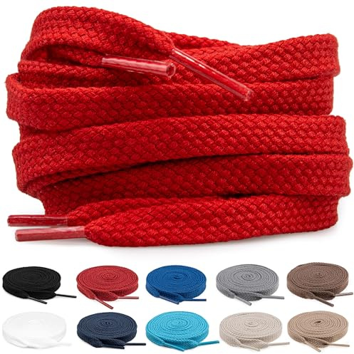TULMERO 2 par röda skosnören 100 % bomull – platta skosnören 8 mm breda, 120 cm