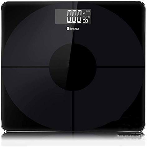 HOUDISAM Balance de Salle de Bains du Corps numérique, 400 LB, précision Santé Adulte Pesant des balances électroniques numériques, Design Arrondi en Verre, avec Grand écran LCD-Noir