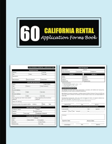 California Rental Application Forms Book: Standard Apartment Lease Tenant Details Collection Sheet