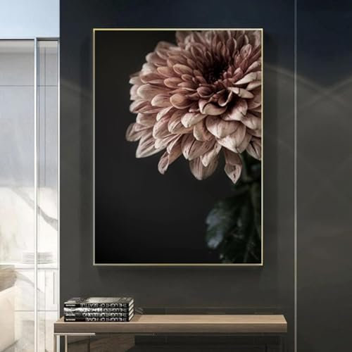 ZHUOYA Modernes rosa Dahlie-Blumen-Leinwandgemälde, Druck, Poster, Galerie, Wandkunst, Bilder, Inneneinrichtung, Schlafzimmer, Wohnzimmer, Heimdekoration, 80 x 120 cm, rahmenlos