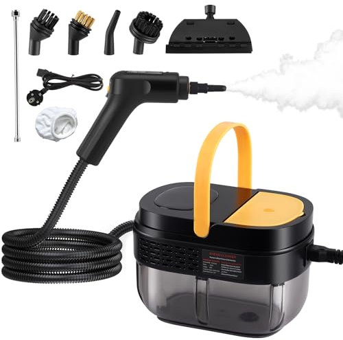 Nettoyeur Vapeur à Main, 1600ML Steam Cleaner Portable avec 7 Accessoires, Smart Touch, Réglables sur 3 Niveaux, Multifonctionnel Appareil Vapeur Nettoyage pour Tapis, Rideaux, Canapés, Cuisine