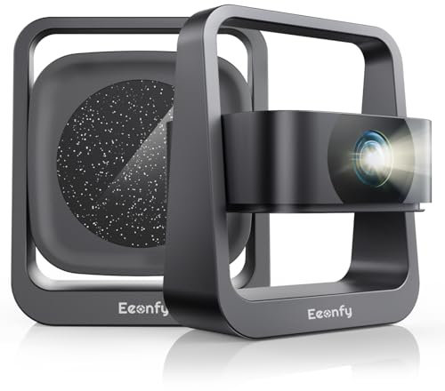 [Integrierte App] Eeenfy tragbarer Beamer, Android 13.0 Beamer mit 350ANSI, 1080P Unterstützung, E-Focus/Keystone, TV Projektor WiFi6 Bluetooth 5.2, 4K Videoprojektor für Outdoor/Heimkino, Schwarz