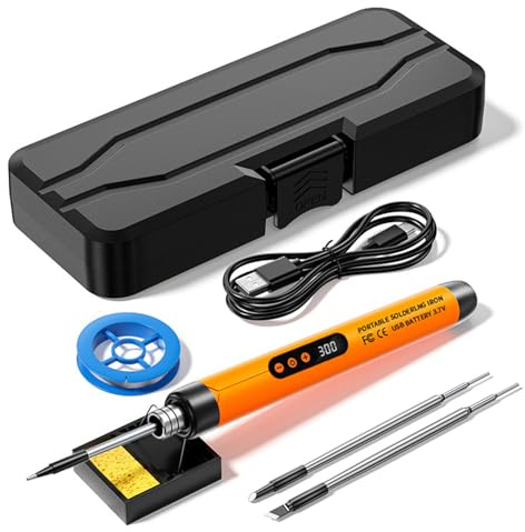 Treedix kabelloser Lötkolben Set, Akku Lötkolben, USB wiederaufladbar, tragbar, 8W Schweißset mit drei Lötspitzen, einstellbare Temperatur, elektrischer Lötkolbenstift zum Reparieren