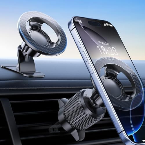 Support Telephone Voiture pour MagSafe -[40x N55 Super Aimant] Porte Téléphone Magnetique, Aimanté Socles de Smartphone Automobile Accessoires pour iPhone 16 15 14 13 Pro Max Plus Galaxy Xiaomi etc