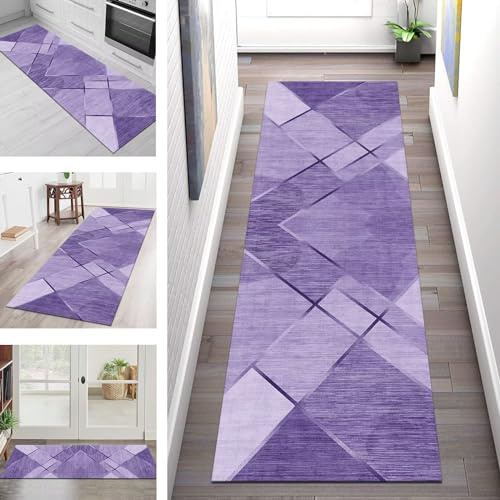 Tappeto da corridoio in poliestere antiscivolo dal design moderno viola, 110 x 280 cm, lungo, per cucina, corridoio, camera da letto, soggiorno, con opzioni di larghezza 40 x 120 cm