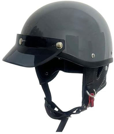 VVPEC Mezzo Casco Jet Moto retrò Caschi Scodella Portatile, ECEDOT Omologato Mezzo Elmetto da Moto retrò per Uomo Donna Biker Cruiser Scooter Touring(1,L=59~60cm)