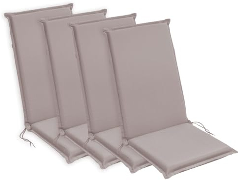 sleepling Hochlehner Auflagen 4er Set, Sitzauflagen, 120x50 cm, Taupe | bequeme Gartenstuhlauflagen, Stuhlauflagen für Gartenmöbel, waschbar, Befestigungsbänder, 6 cm dick, OEKO-TEX, Made in EU