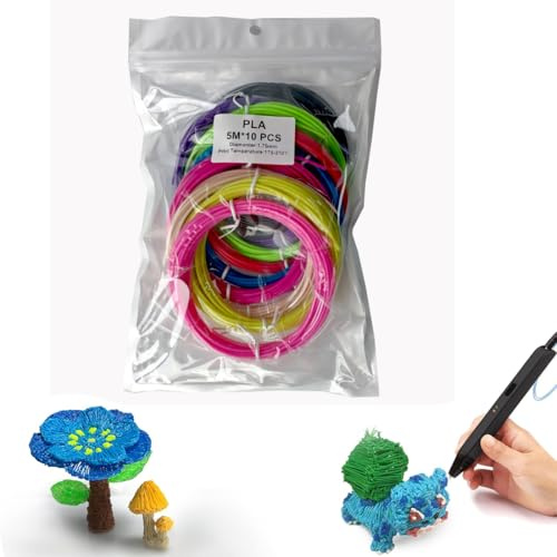 KEWUF 3D Stift Filament, 10 Farben 1,75 mm PLA Fäden, Jede Farbe 5M, Insgesamt 50M, Kompatibel mit SCRIB3D und MYNT3D 3D Stifte (3D-Stift Nicht im Lieferumfang)