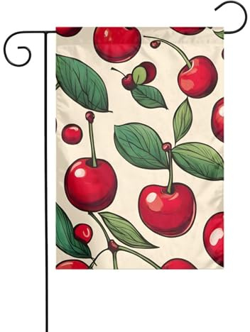 Bella dolce ciliegia rossa 2 bandiere da giardino su entrambi i lati 30,5 x 45,7 cm, bandiere per decorazioni all'aperto per vacanze, bandiera da cortile durevole
