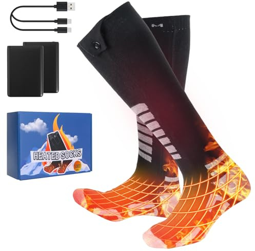 Ninonly Heated Socks for Women 5000mAh Rechargeable Electric Heated Socks with 4 Heating Level Washable Thermal Insulated Socks for Skiing, Hiking, Camping and Winter Feet Warming M