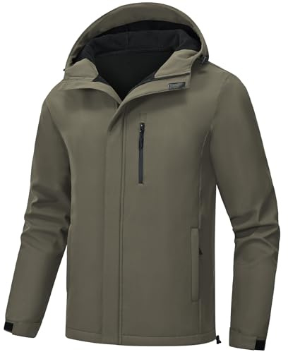 Huayuzh - Chaqueta Softshell para hombre, chaqueta de invierno, impermeable, cortavientos, forro polar cálido, chaqueta para lluvia, senderismo, camping, verde militar, XXL