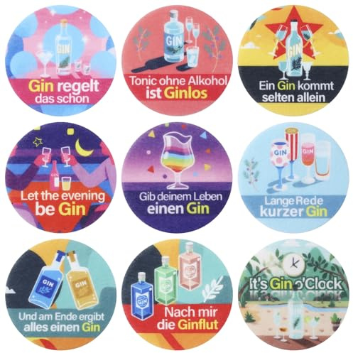 XIAONIU Gin Geschenkset Untersetzer Gin Set 9 Stück Gin mit Ginsprüchen, 10cm Glasuntersetzer Filz Gin Untersetzer, für Ginfans Ginliebhaber und Gintrinker