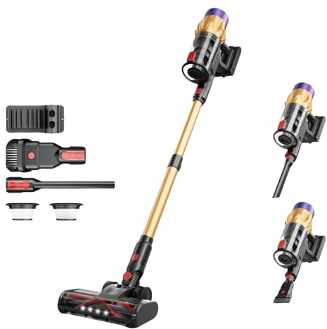 bergxperten Ultra-starker Akku-Staubsauger mit automatischer Stauberkennung/Bis zu 60 Minuten Laufzeit/Beutelloser Staubsauger für Teppiche, Hartböden & Tierhaare / 550 W -Orange