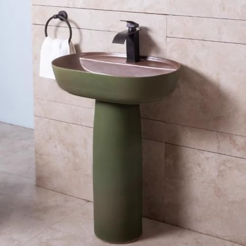 ZKBDBWTR Lavabo de Salle de Bain sur Pied Vert Vintage avec Robinet, Meuble sous Lavabo sur Pied pour Petits Espaces, Ensemble de Deux Vasques à Colonne