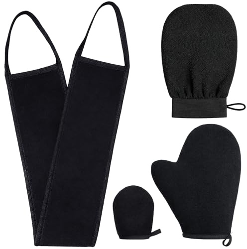 Lanjue Self Tanning Mitt Applicator, Streak-Free Black Shower Gloves with Velvet Glove & Anti-Slip Wrist, Reusable Back Tanner Applicator, Washable for Even Self Tan Application on Body & Back