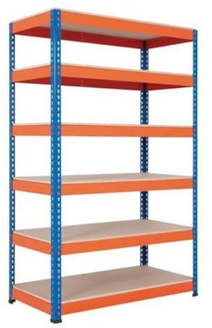 Horison Industries 6 Tier Garage Shelving Units 1980x1220x915mm, Blue/Orange Heavy Duty Metal Shelving Unit for Storage, 6 Tier Chipboard Garage Storage Shelves for Shed and Van, Racking Metal Shelf